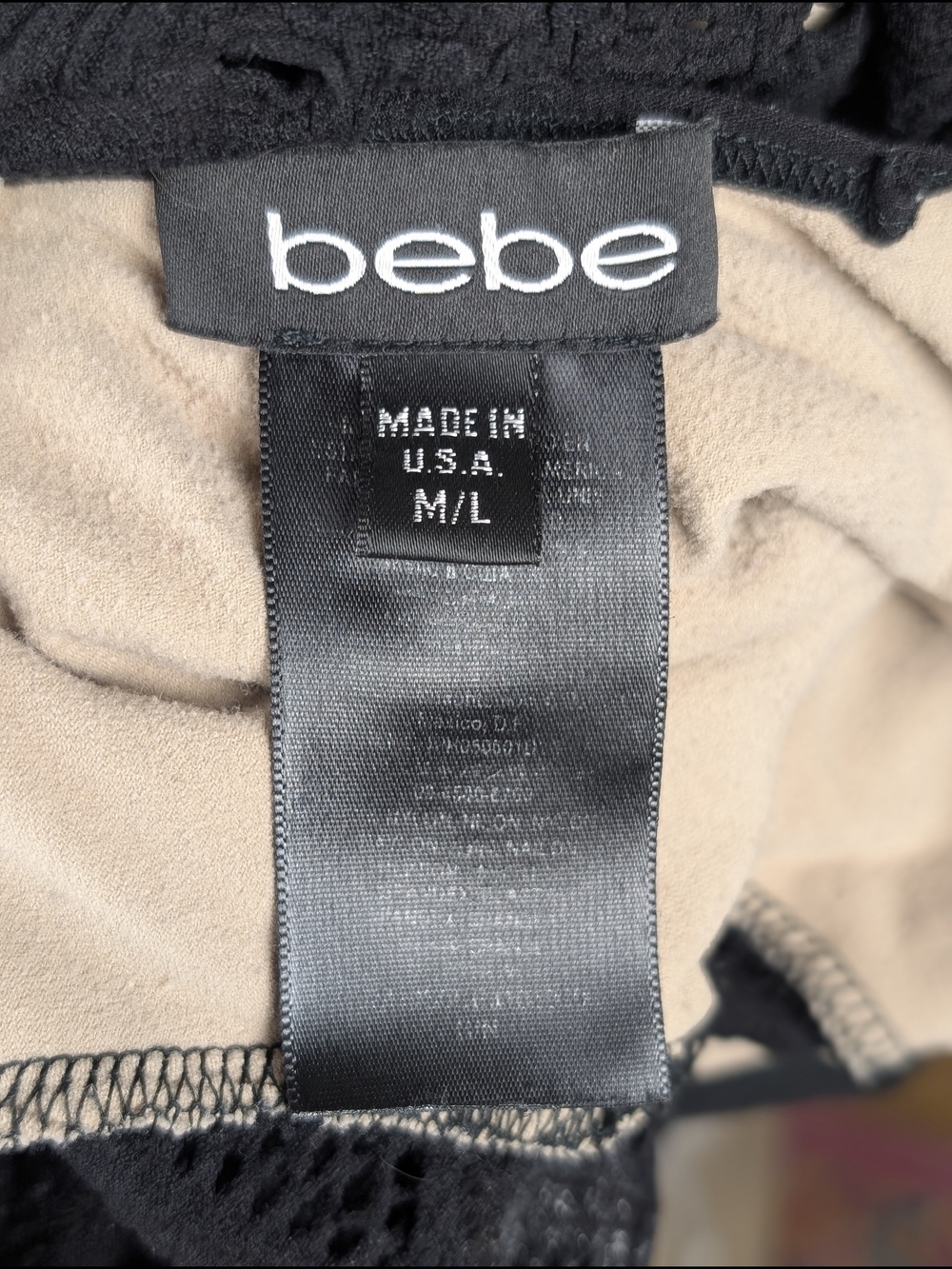 Vintage Y2K bebe Made USA Black Lace Nude Lined Bodycon Bombshell Dress M/L - Picture 9 of 9